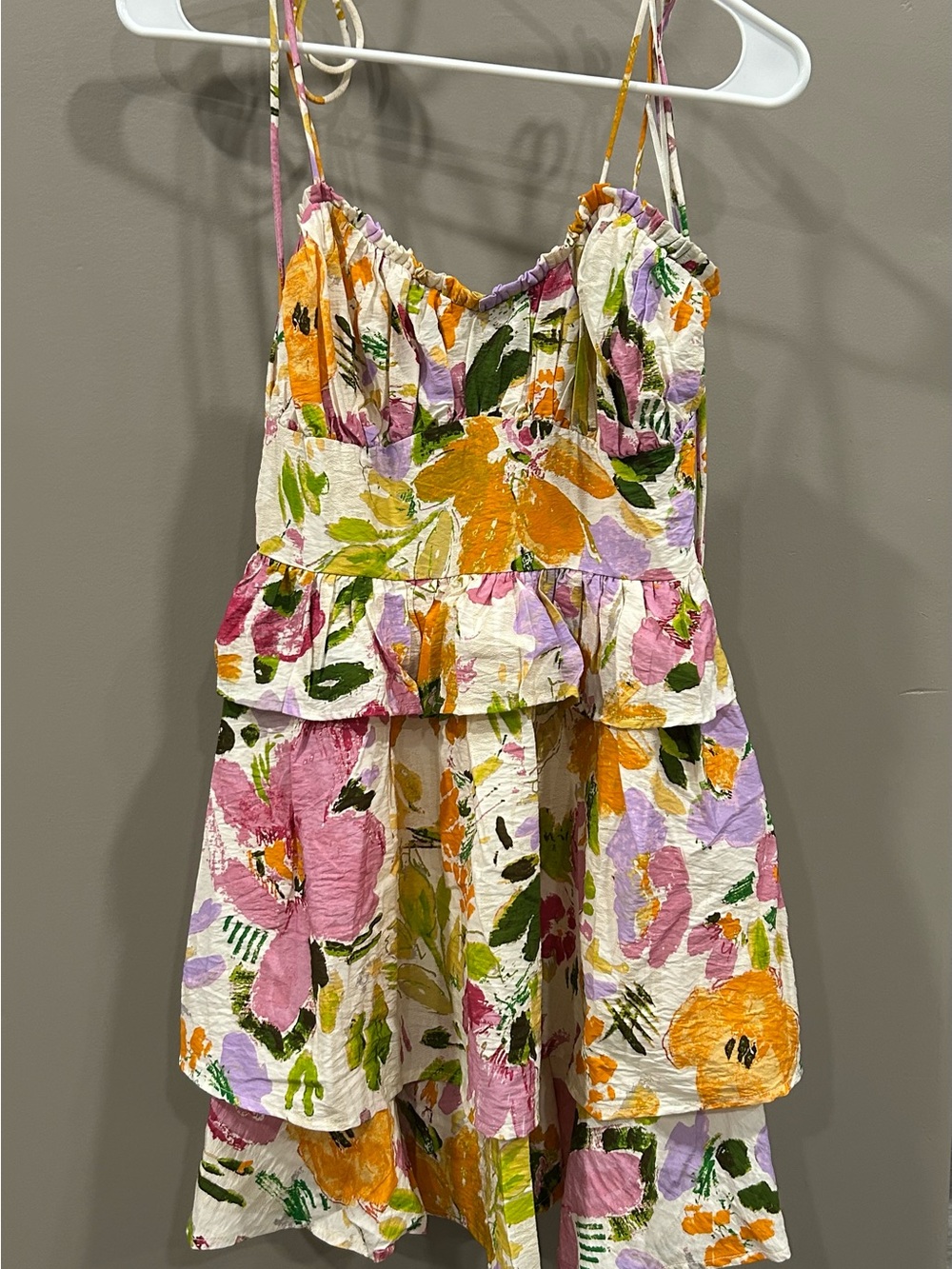 NWOT: Vici Floral Ruffle Tiered Camisole Dress - White, Pink, Orange & Green